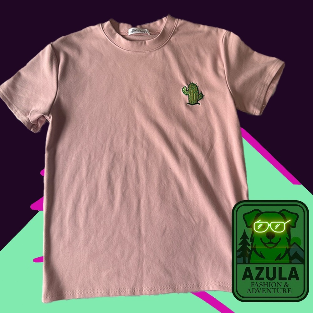 Shangyi Pink Embroidered Cactus Tee | Women’s Medium | Retro Cute Vibes